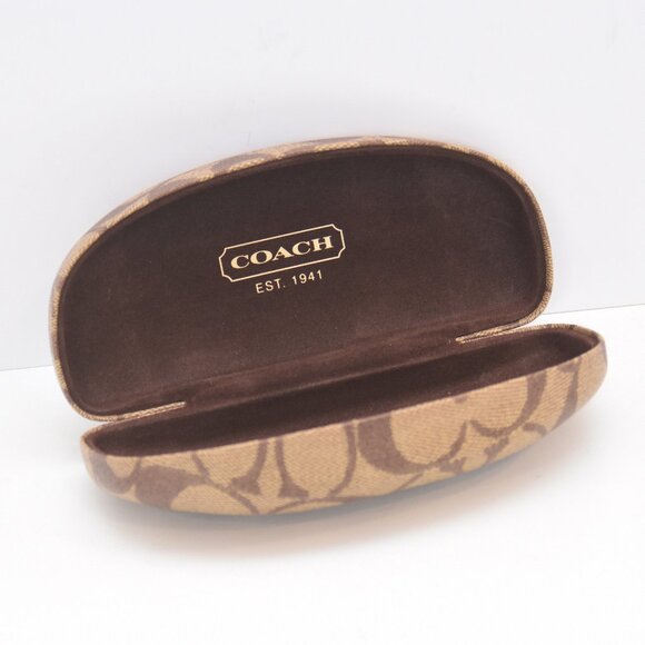 Coach Eyeglass Sunglasses Case Classic Logo Monogram Hard Clamshell Brown - Picture 1 of 12